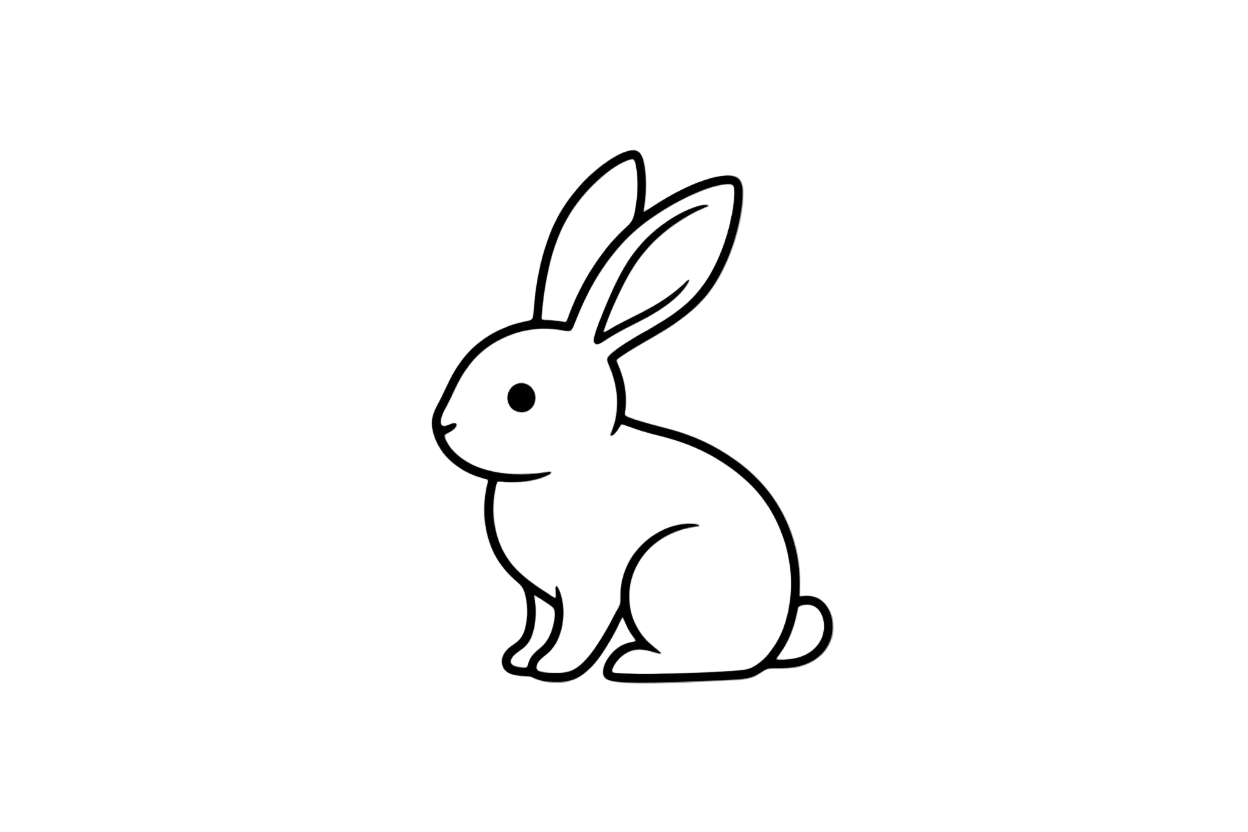 black outline drawing of a bunny icon